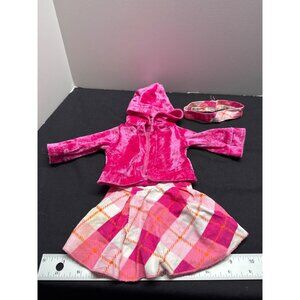 Madame Alexander Friends 4 Life Doll Outfit Pink Velvet Hoodie & Plaid Skirt Set